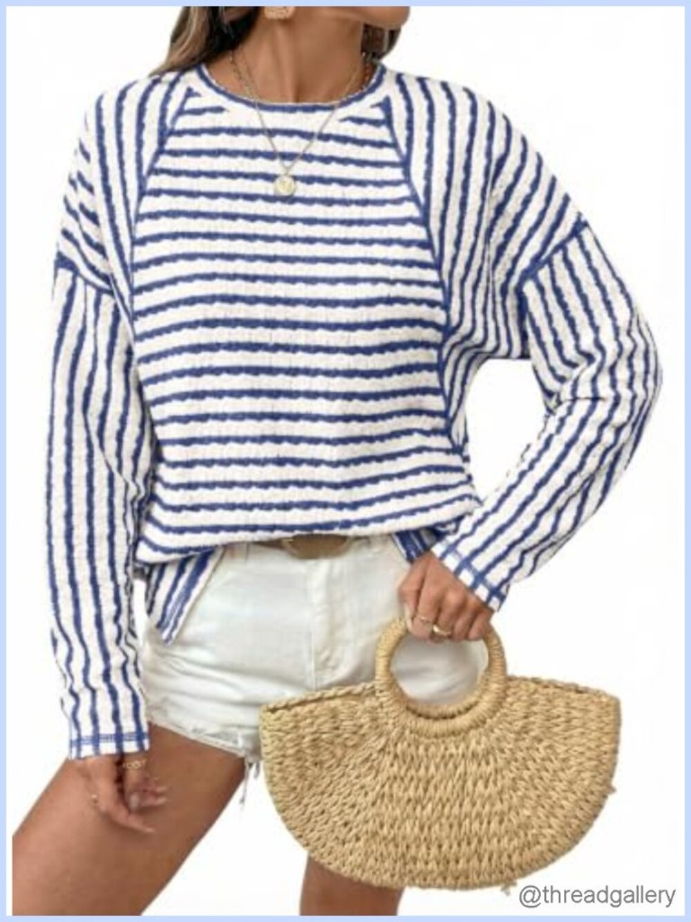 Oversized Striped Color Block Long Sleeve Crewneck Tee